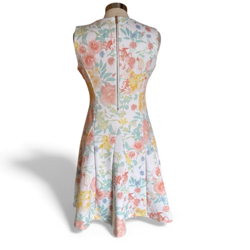 Calvin Klein Pastel Floral Scuba A-Line Dress Petite 10P Sleeveless - Picture 4 of 10